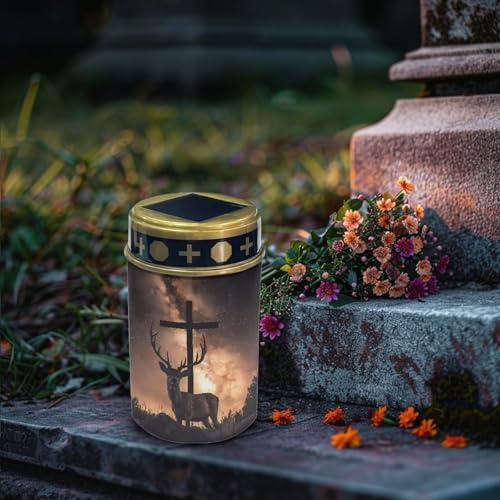 Poceacles 4 PCS Cross Solar Pathway Lights - Outdoor Grave Solar Lights, Waterproof Cemetery Flameless Candles, Brown - Image 3