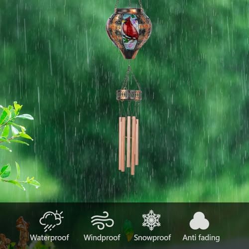 Starsoul Solar Wind Chimes for Outside, Cardinal Hot Air Balloon with Flickering Flame Solar Wind Chime, Glass Windchimes Outdoors Garden Decor, Gift for Mother's Day Mom Grandma - Image 6