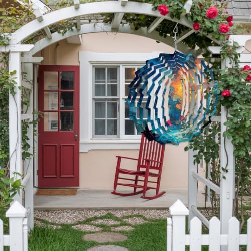 10 Inch Halloween Wind Spinner for Yard and Garden, Blue Night Sky Mystical Glowing Pumpkin Hanging Ornaments Outdoor 3D Kinetic Wind Sculpture Spinners Indoor Outdoor Patio Décor Ornaments Gift - Image 4