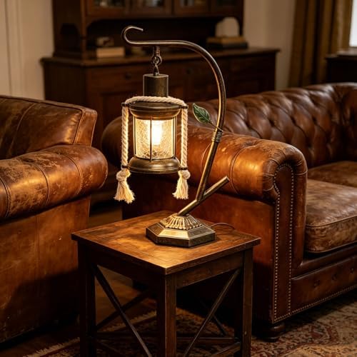 Victorian Antique Fecor Vintage Varmhouse Rustic Hurricane Table Lamp，Country Old Mid Century Modern Retro Kitchen Cabinet Counter Bronze Living Room Night Light-A - Image 7