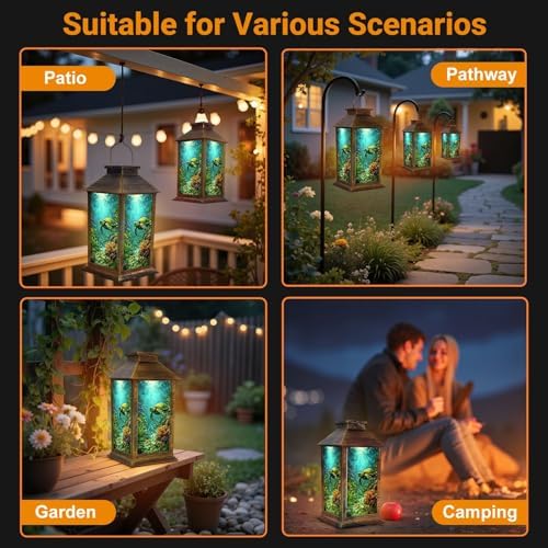 Solar Lantern Outdoor Waterproof Sea Turtle Teal Seagrass Coral Reefs Aquatic Plants Bubbles Sunlight Garden Decor LED Solar Lights Hanging/Tabletop Lamp Gifts for Women Mom for Outside Yard Patio - Image 6