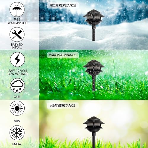 LED Pathway Lights 132 - Black 2 Tier Pagoda Low Voltage Landscape Lighting, 12V Driveway Lights Outdoor Walkway Garden Pathway Lighting with G4 4W 3000K LED Bulb, Stake & Connectors - Image 3