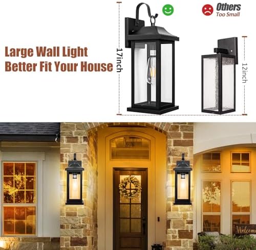Large Black Outdoor Wall Light 17 Inch - Image 2