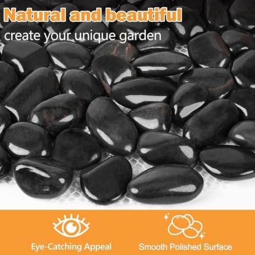 River Rock Stepping Stones Outdoor for Garden Walkway, 12 inch Diameter 6 Pcs Round Shape Paver Step Stones Polished Pebble River Stone Mat for Yard Lawn Patio Pathway Walk Way - Black - Image 5