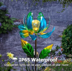 Solar Yard Lights Wind Spinners- Metal Lotus Flower Garden Decor LED Crackle Glass Globe Yard Art Sculpture Solar Stake Lights for Patio Pathway Lawn Walkway - Image 3