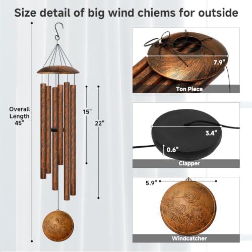 45" Large Wind Chimes for Outside, 6 Thick and Bold Aluminum Tubes - Image 2