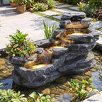 36.6" L Water Fountain Outdoor, 4-Tier Rock Cascading Water Feature - Image 6