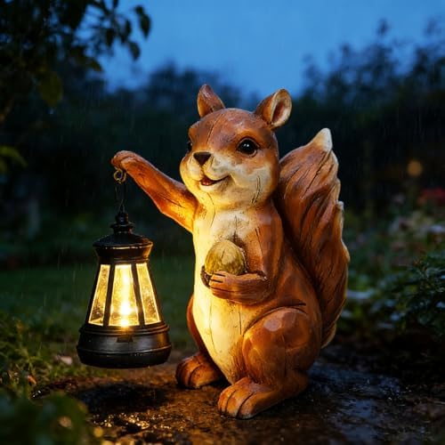Solar Squirrel Garden Statue, Resin Solar Light Figurine Outdoor Decor - Image 5