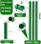 Fabulas Garden Stakes 16 Inch 70 Pack, Diy 4ft 5ft 6ft 7ft 8ft Tomato Stakes Plastic Coated Metal Plant Sticks Stakes Supports with 40 Connectors 30 Rotatable Clips for Indoor Outdoor Plants Vegetable - Image 2