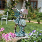 TERESA'S COLLECTIONS Fairy Garden Statue Solar Resin Patina Bronze 12.4" - Image 4