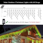 320LED Solar Christmas Lights Outdoor Waterproof Christmas Decorations Lights 29.5ft 60 Drops,8 Modes Solar Powered Rechargeable Fairy Lights for Party, Holiday,Wedding Decorations (Red and Green) - Image 3