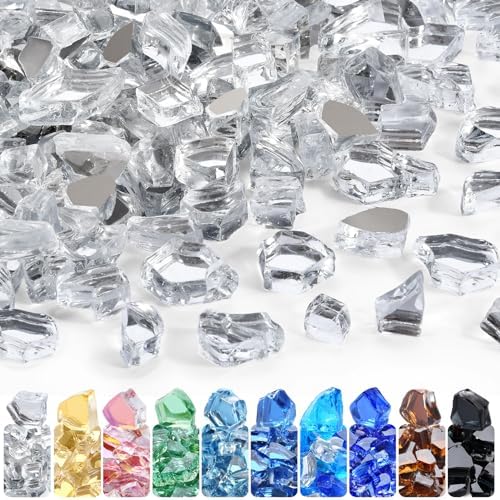 GasSaf 1/2 Inch Crystal Ice Fire Glass Reflective Tempered Fireglass, 10lb by GasSaf