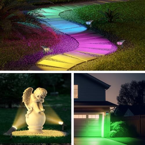 Consciot Solar Lights Outdoor Waterproof, Halloween Color Changing Spotlights with 7 Modes, IP67 Multicolor Decorations Landscape Lights for Pathway Patio Fence Yard, Auto On/Off, 6 Pack - Image 3