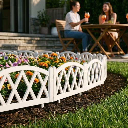 WORTH 8-Pack Short Plastic Garden Fence, White Decorative Border Fence with Pickets, 10 in. H x 16 ft. Total Length Interlocking Landscape Edging for Flower Beds, Lawn, Indoor Outdoor Use - Image 6