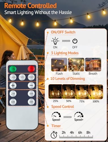 Larkvue 75FT(3x25FT) Solar String Lights with Remote, 30+3 G40 Bulbs, Black - Image 5