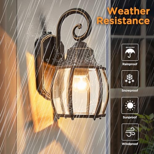 Dusk to Dawn Outdoor Wall Light in Oil Rubbed Bronze with Gold Rim 2-Pack Wall Lamp Outside Sensor Exterior Light Fixtures Wall Mount Porch Light E26 Exterior Wall Sconces for House Garden - Image 5