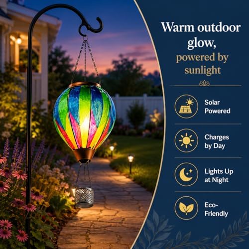 Colorful Glass Solar Hot Air Balloon Lantern, Hanging Garden Light - Image 5