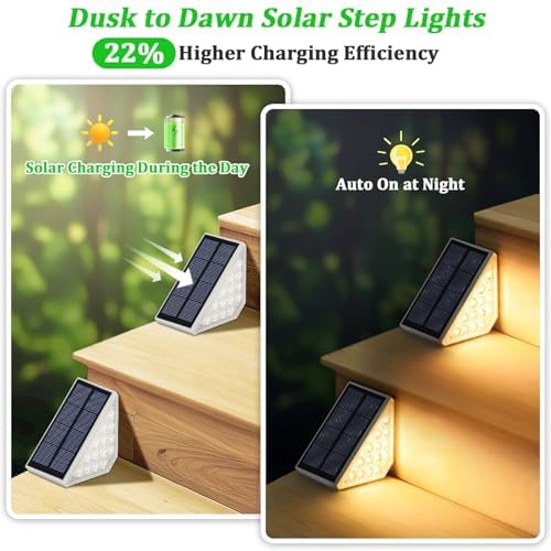 Solar Stair Lights Outdoor Waterproof 16-Pack, Upgraded 2-in-1 LED Warm White and Cool White Solar Powered Step Light for Outside, IP67 Auto On/Off Solar Lights for Front Sidewalk Yard Patio Porch - Image 5