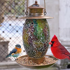 Bird Feeder for Outdoor Hanging Stained Glass Solar Light, Gold by elfonsolACharmingSolarAdditiontoYourGarden