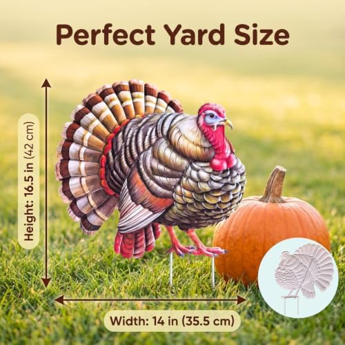 DoukeLiu Metal Thanksgiving Turkey Garden Stake, Tom Turkey Yard Sign Stake, Fall Harvest Outdoor Lawn Patio Thanksgiving Decoration(16.5 * 14 * 0.6in) - Image 3