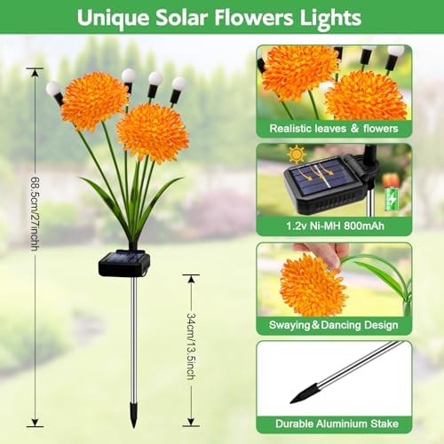 Solar Firefly Lights Outdoor Waterproof, 8 Pack Solar Flowers Swaying Lights with Flowers, Flower Light Garden Decor for Outside Yard Patio Halloween Christmas, Gifts for Women Grandma - Image 2