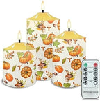 Cozeyat 3 Pieces Flameless Candles with Remote Control, Flickering Realistic Wax Pillar Tealights, Autumn Pumpkin Pattern Flameless Bullet Floating Candles for Thanksgiving Day by Cozeyat