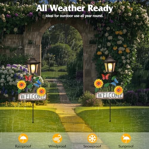 Lewondr 2 Pack Solar Garden Lights Butterfly with Welcome Sign - Image 4