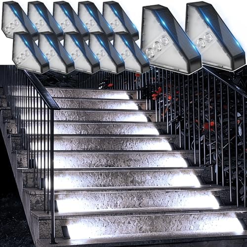 echosari 12 Pack Solar Step Lights 100 Lumen Ultra Bright Cool White by echosari