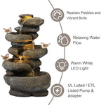 Glitzhome 5-Tier Cascading Rock Outdoor Water Fountain with LED Light & Pump, Natural Stacked Stone Look Water Fountain with Lively Birds for Garden, Patio, Porch, 23”H - Image 5