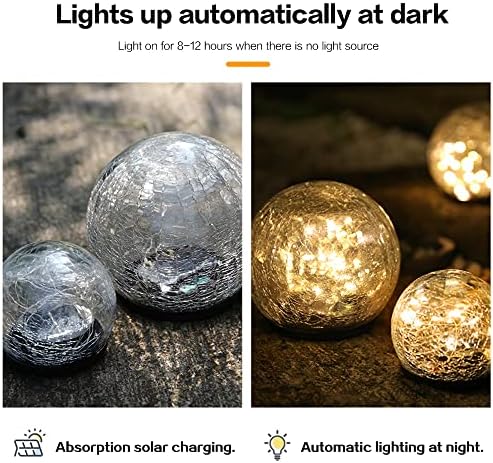 TOMEX 4 Pack Solar Garden Lights, Cracked Glass Ball Waterproof Warm White LED for Outdoor Decor Decorations Pathway Patio Yard Lawn, 4 Pack (4.7") - Image 4