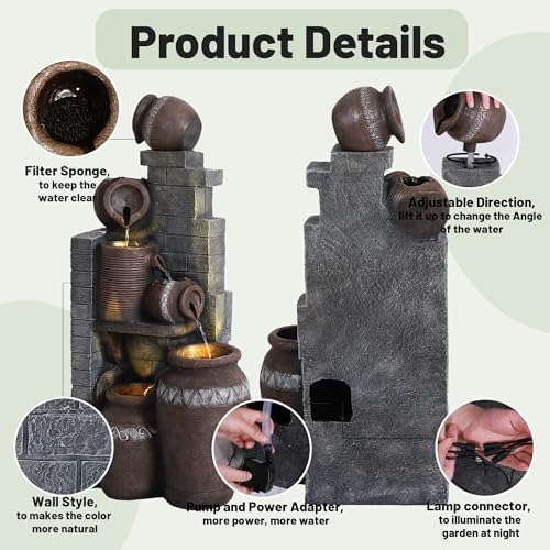 40''H 6-Tiers Fountain Outdoor, Water Fountains and Waterfalls - Image 3