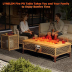 LYNSLIM Outdoor Fire Pit Table with Tank Table, CSA Certifed 60,000 BTU Stainless Steel Burner, Rattan Rectangular Propane Patio Firepit Table for Outside with Exterior, Porch, Backyard or Garden - Image 4