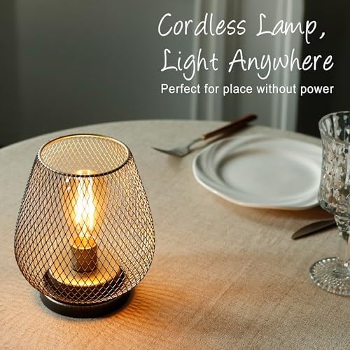 TRIROCKS Set of 2 Medium Battery Powered Outdoor Lantern 6.5'' High Metal Table Lamp Cordless Battery Operated Lamps with LED Edison Bulb for Home Wedding Parties Patio Events Indoors Outdoors(Brown) - Image 2