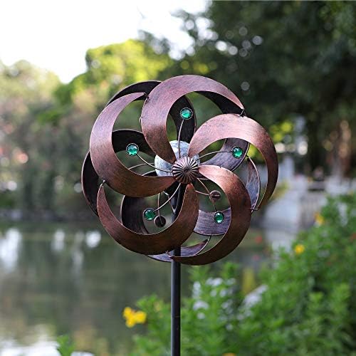 Solar Wind Spinner Improved 360 Degrees Swivel Multi-Color LED Lighting Glass Ball with Kinetic Wind Spinner Vertical Metal Sculpture Stake Construction for Outdoor Yard Lawn & Garden. - Image 4