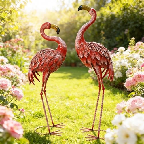 32-36 Inch Metal Yard Flamingos Garden Statues for Lawn Pond Patio - Image 5