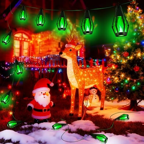 Flacchi Solar Flame String Lights - 42ft 15 LED Lights Outdoor Solar String Lights for Garden Patio Christmas Decoration (Green, 42ft) by Flacchi
