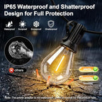 100FT Solar String Lights Outdoor, IP65 Waterproof Shatterproof Dimmable LED Bulbs, Solar & USB Powered, 20+ Hrs Long Lasting, Hanging Lights for Outside Patio, Backyard, Garden, Wedding, Party Decor - Image 6