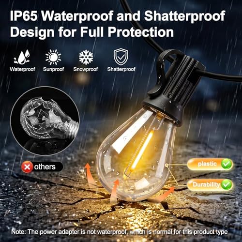 100FT Solar String Lights Outdoor, IP65 Waterproof Shatterproof Dimmable LED Bulbs, Solar & USB Powered, 20+ Hrs Long Lasting, Hanging Lights for Outside Patio, Backyard, Garden, Wedding, Party Decor - Image 6