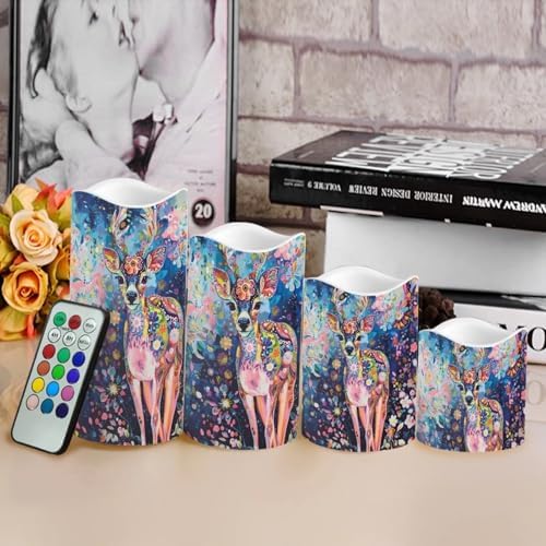 Colorful Deer Plastic Flameless Candles with Remote Control and Timer LED Flickering Battery Operated Color Changing Electric Pillar Candles for Table Weddings Gifts Home Decoration - Image 4
