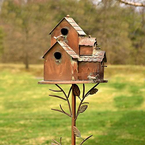 Large Copper Colored Multi-Birdhouse Stakes, Room for 4 Bird Families in Each (Rectangular Houses with Classic Roofs) - Image 2