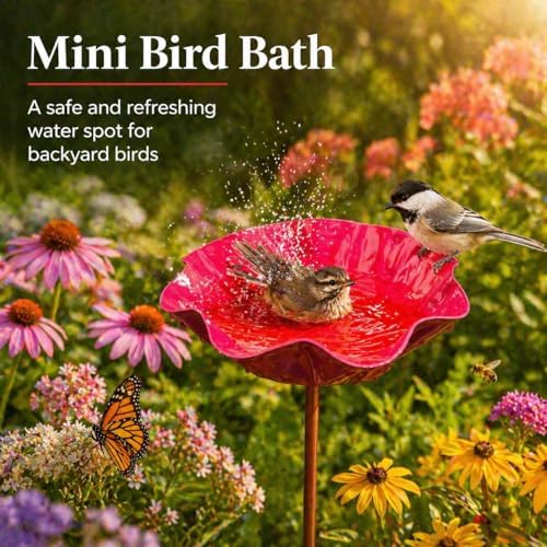 Handmade Metal Flower Garden Stake with Bee Bath & Bird Water Bowl, Weather-Resistant Butterfly Pollinator Watering Station, Decorative Outdoor Yard Art, Garden Decor Gift (4PCS（C）) - Image 2