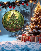 Stained Glass Window Hanging - Retro Green Christmas Tree Suncatcher for Doors Home Christmas Decoration Sun Catcher Thanksgiving New Year Birthday Gifts for Women Men Mom Nana 15 in - Image 2