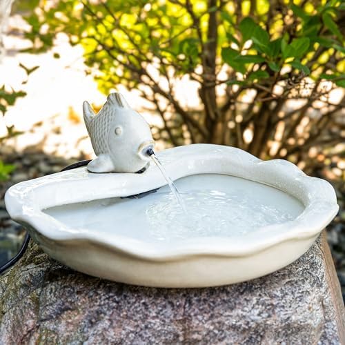 Sunnydaze 7" Fish Spout Tabletop Water Fountain, Ceramic, White - Image 6