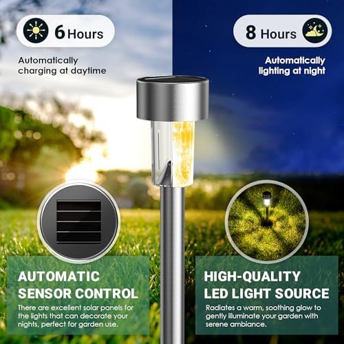 GIGALUMI Solar Lights Outdoor Waterproof, 20 Pack, Stainless Steel LED Solar Garden Lights for Patio, Lawn, Yard and Landscape,Garden Decor Patio Decor, Warm White - Image 5