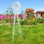 8FT Garden Windmill, Metal Yard Decor with Weather Vane, White - Image 6
