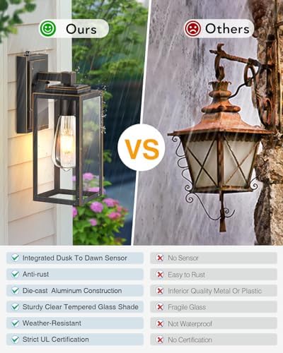 VIANIS Black Gold Dusk to Dawn Porch Light Wall Mount, Anti-Rust, UL Listed - Image 6