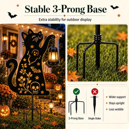 2 Pack Black Cat Solar Lights Set Metal Decorative Solar Cat Hanging Lights Outdoor, Waterproof Garden Decor,Outdoor Ornament Perfect，Ghost Cat - Image 4