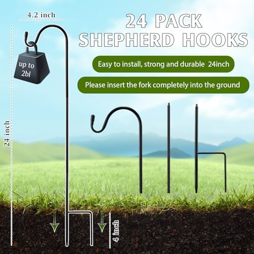 24 Pcs 24 Inch Shepherd Hook for Outdoor Adjustable Bird Feeder Pole - Image 2