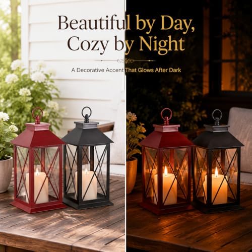 Wallsky Vintage Lanterns Black & Red Indoor Decorative Lanterns Battery - Image 4