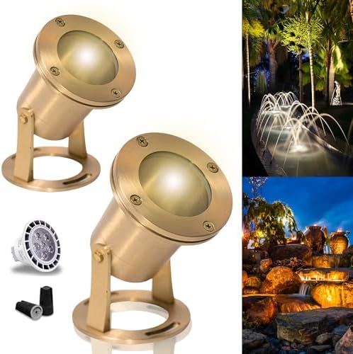 Waterproof Underwater Light 113 (2 Pack) Solid Brass 7W MR16 LED Bulb Pond Submersible Waterfall Pool Fountain Light for Beautiful Bright Long Lasting Home Garden Patio Pool by MIKSolutions